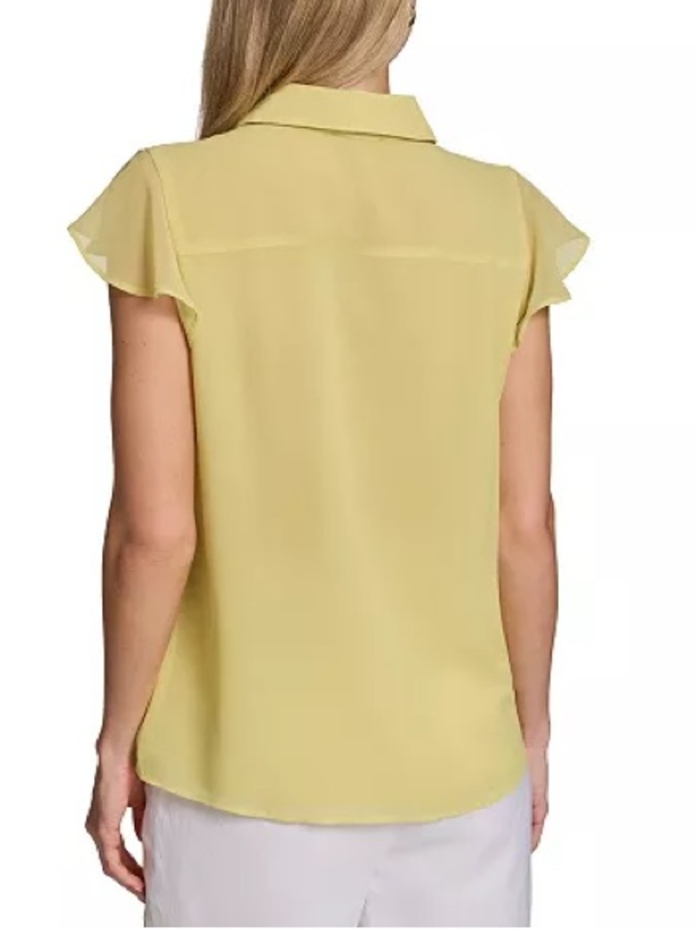 Calvin Klein NWT Ruffle Front Blouse Small Sleeveless Career Office Top Yellow - Picture 3 of 12